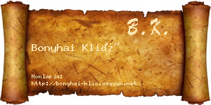 Bonyhai Klió névjegykártya